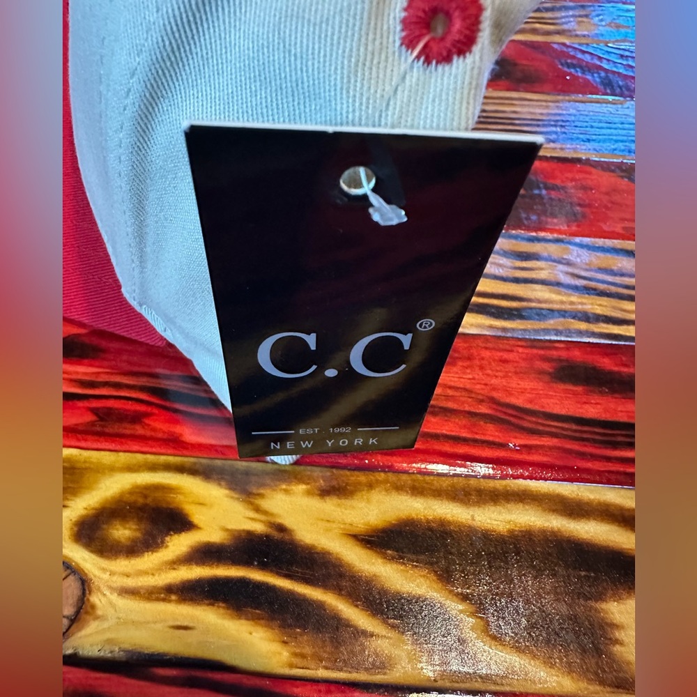 Red and White Cap with Embroidered Text - Picture 2 of 3